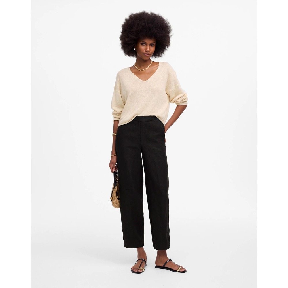 Madewell Pull On Barrel Leg Pants Black 100% Linen Tall/Large